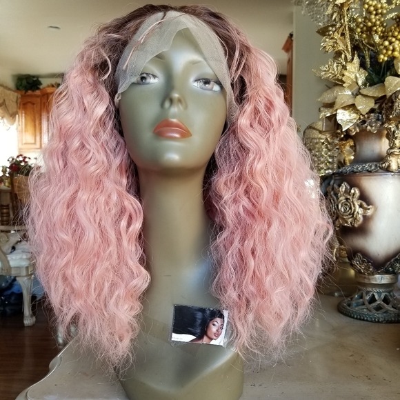 Ombre Pink Curly WavyLace Front Wig main image 2
